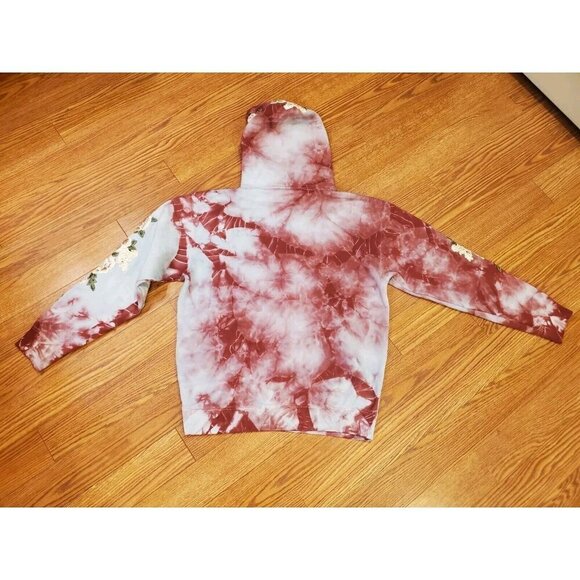 Civil Regime Aqua Marble Rose Hoodie Mens Size Small Tie Dye Embroidered Roses - Picture 12 of 12